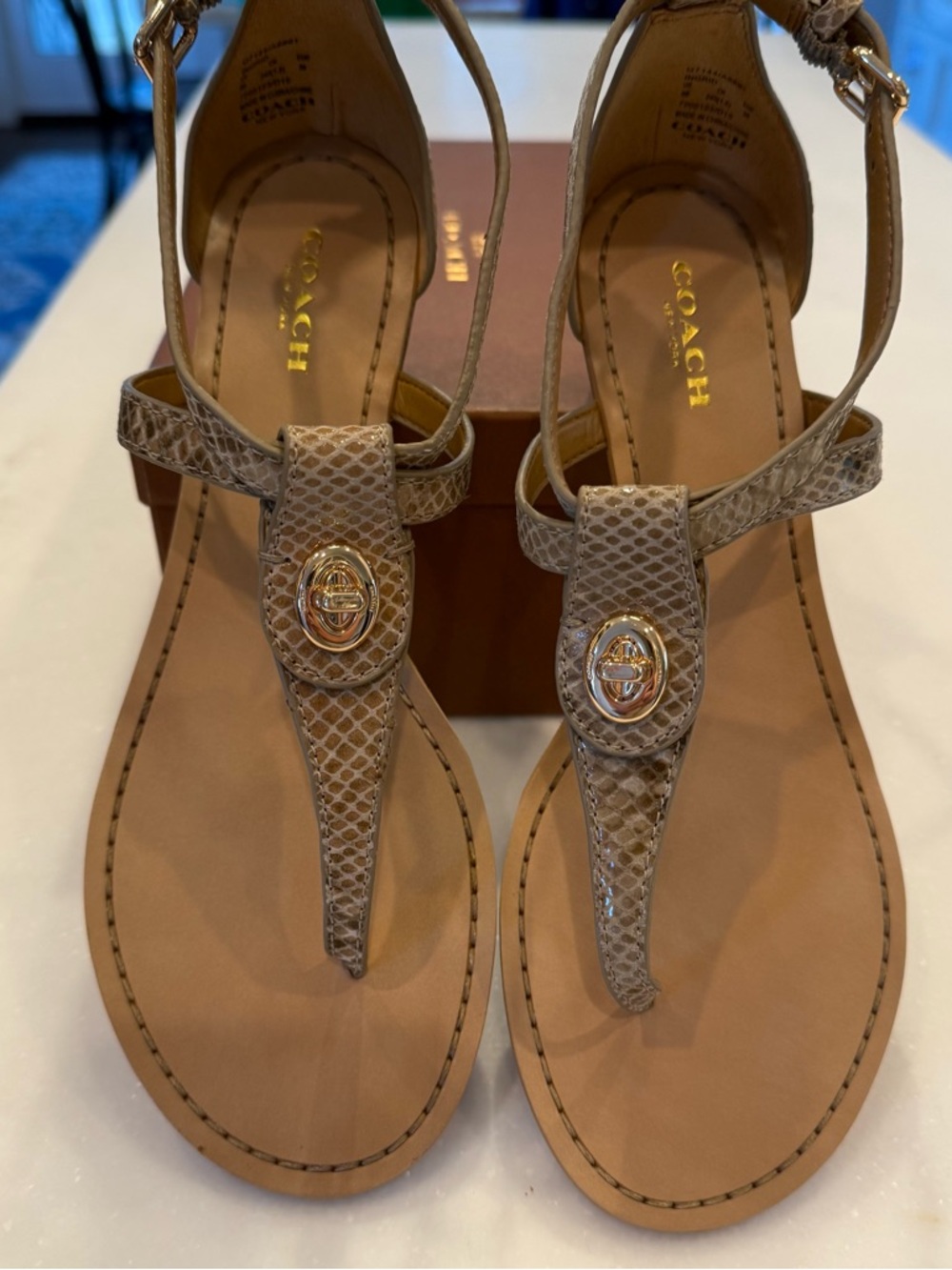 Coach Women’s Turnlock Leather Sandals Ingrid Snakeskin Snake Print Sz 8 NIB - Picture 3 of 12